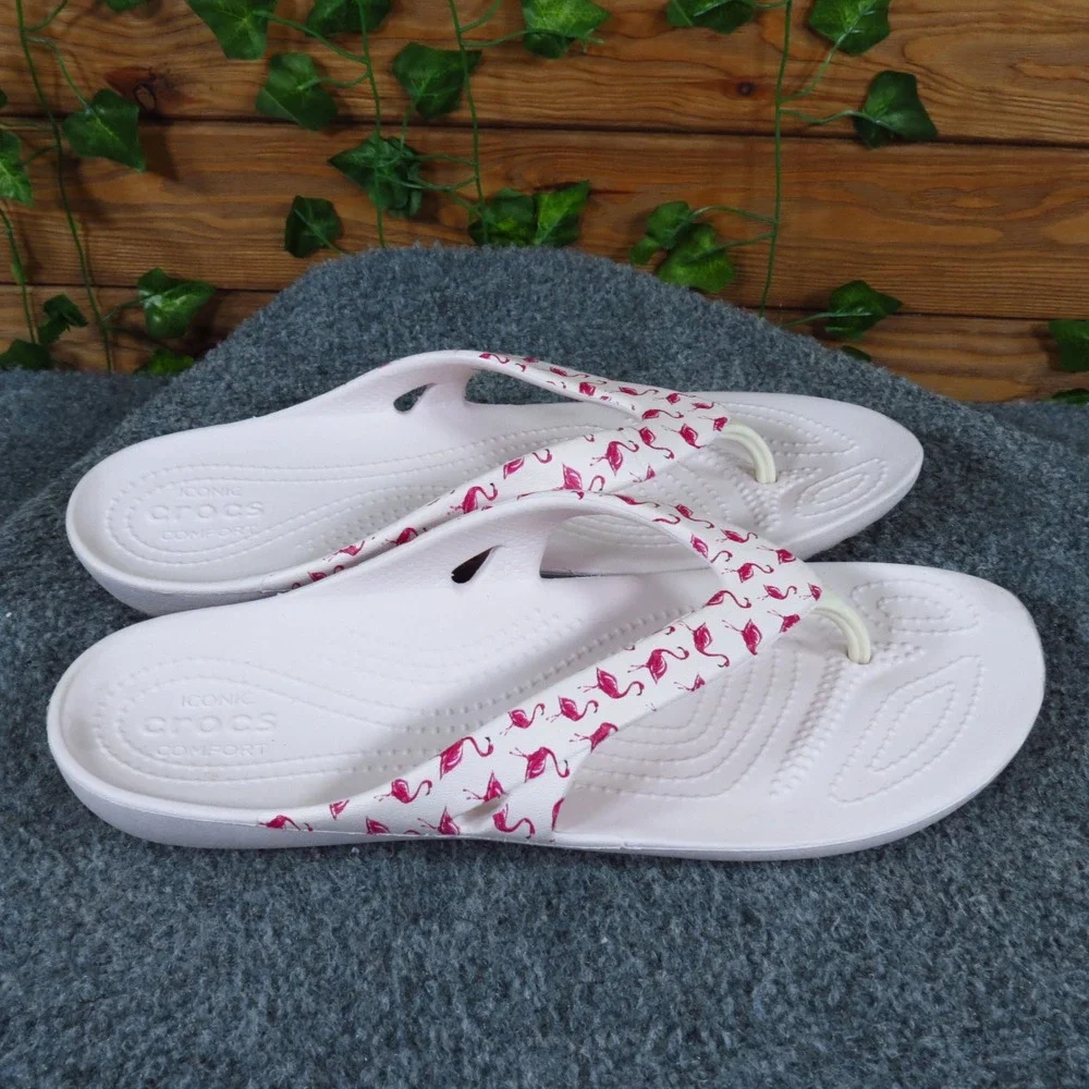 Crocs Kadee II Women Flip Flop Sandals Size 10 Beach Pool Pink Flamingo Print